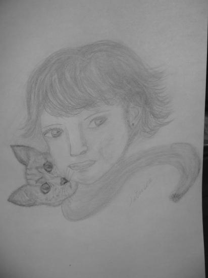 Petite fille au chat (au crayon)